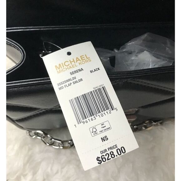 MICHAEL KORS MED Serena Black Silver Quilted F. Leather Crossbody Bag AUTH NEW - Picture 5 of 5